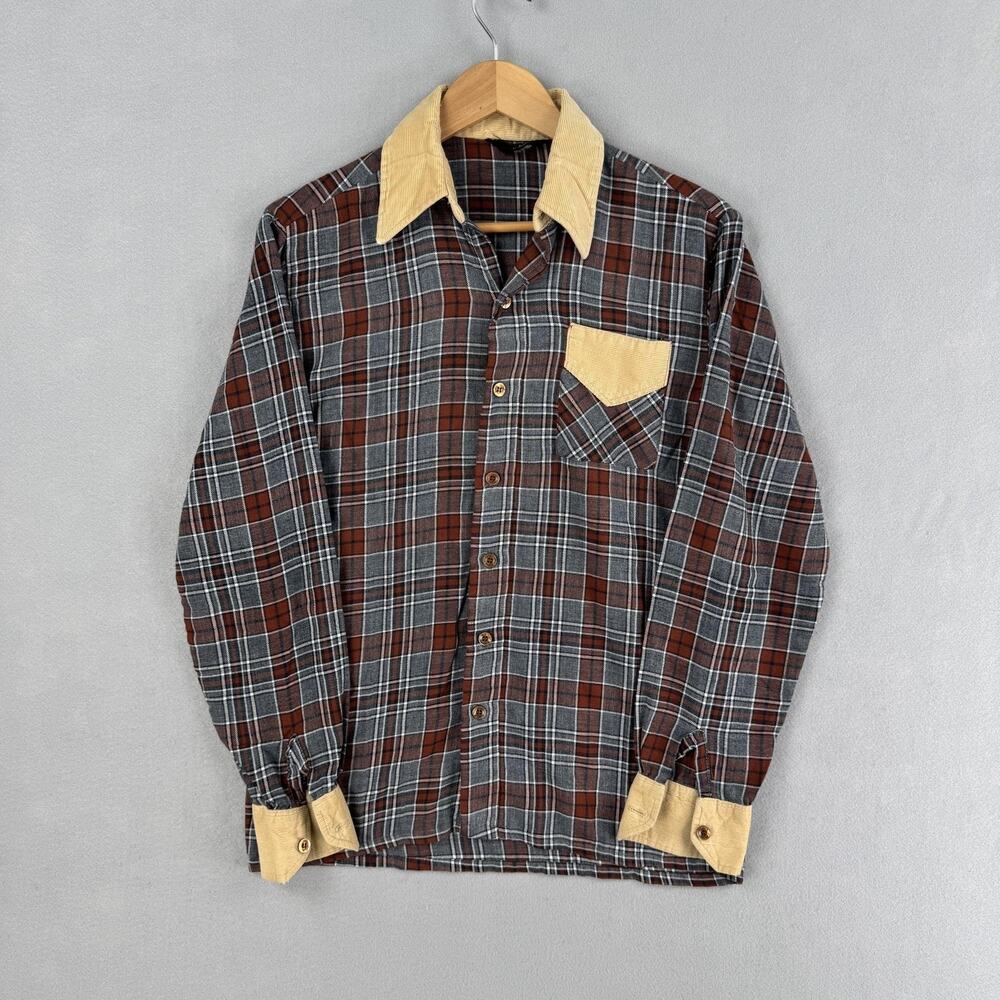 Vintage Hatzpah Shirt Mens Medium Plaid Corduroy Collar Long Sleeve Button Up